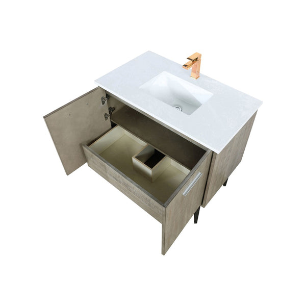 English Elm Rustic Acacia Bath Vanity 36" W X 20" D With White Quartz Top & Luxe Rose Gold Faucet For Modern Style B2731P259612-GIGA