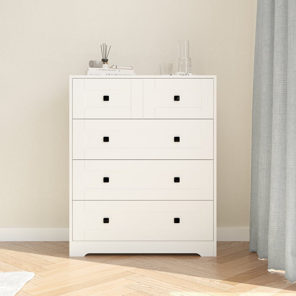 English Elm Chest Of Drawers - Elegant 5-Drawer Storage Solution In Ancient White For Rustic & Modern Spaces W2139P241084