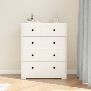 English Elm Chest Of Drawers - Elegant 5-Drawer Storage Solution In Ancient White For Rustic & Modern Spaces W2139P241084