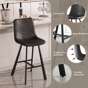 English Elm Faux Leather Counter Stools Set of Two Ergonomic Curved Back Metal Frame Kitchen Seating Black Pu W5096P400378