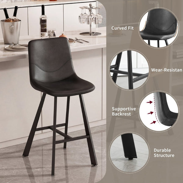 English Elm Faux Leather Counter Stools Set of Two Ergonomic Curved Back Metal Frame Kitchen Seating Black Pu W5096P400378