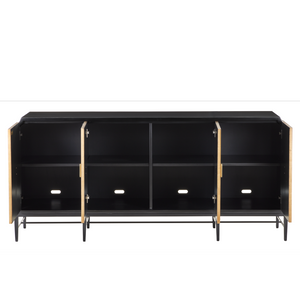 Kallista Taupe Credenza - Modern Sycamore Veneer Chest with Soft-Close Doors & Polished Brass Hardware