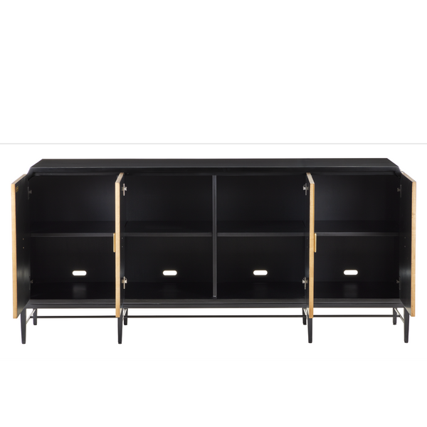 Kallista Taupe Credenza - Modern Sycamore Veneer Chest with Soft-Close Doors & Polished Brass Hardware