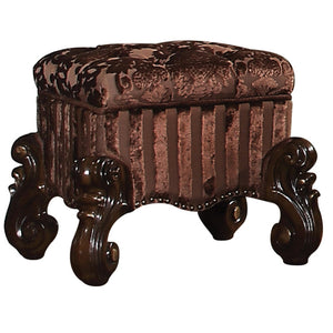English Elm Brown Button-Tufted Vanity Stool with Scrolled Base, Nailhead Trim, Welted Cushion, Cherry Oak Finish B062P208999