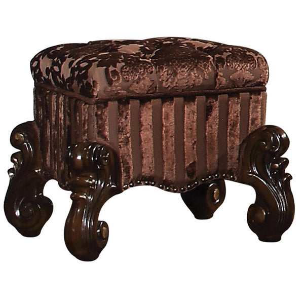 English Elm Brown Button-Tufted Vanity Stool with Scrolled Base, Nailhead Trim, Welted Cushion, Cherry Oak Finish B062P208999