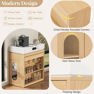 English Elm [video] Trexm Extendable Kitchen Island with Power Outlet Drawers and Rolling Base XW000028AAN