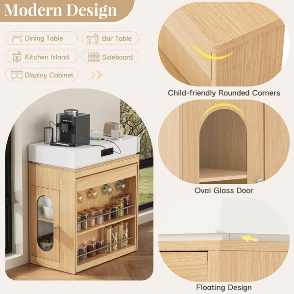 English Elm [video] Trexm Extendable Kitchen Island with Power Outlet Drawers and Rolling Base XW000028AAN
