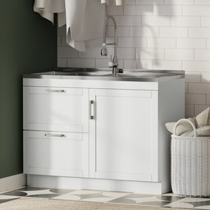 English Elm Hennessy Shaker Cabinet Utility Sink Stainless Steel Basin Laundry Room Setup B136P427219