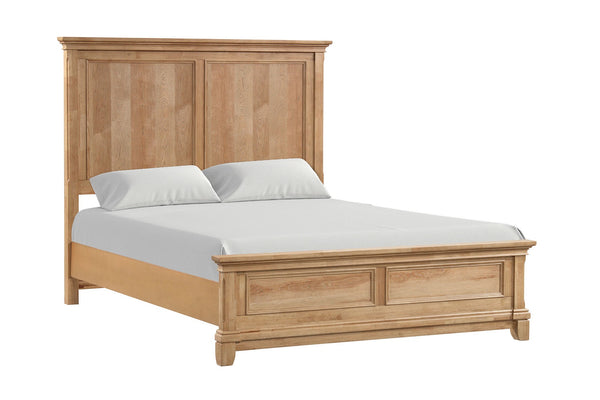 English Elm Bedroom Wooden Queen Bed with High Panel Headboard, Gold Trim Accent, Modern Luxury Design Natural,Oak 26 L x 87 W x 6 H B2741S00737