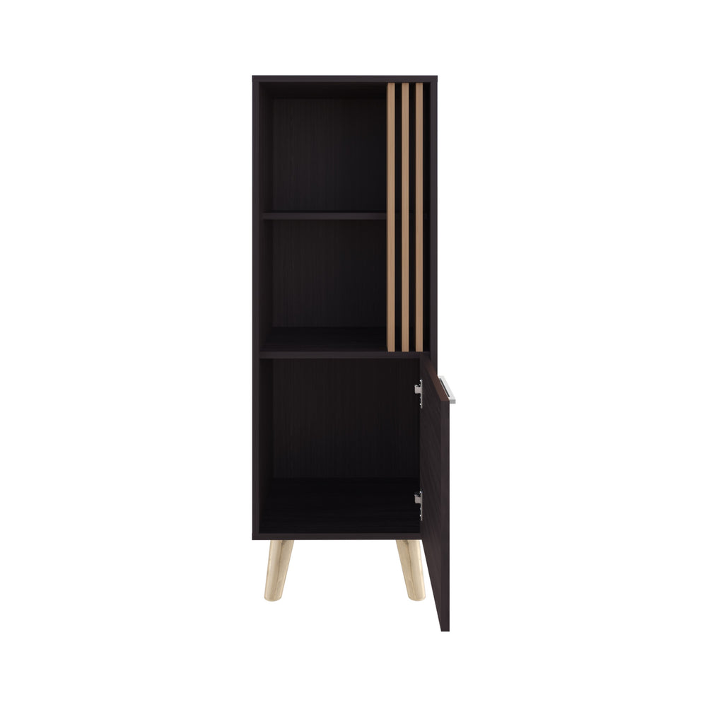 English Elm Storage Cabinet Black+Khaki with 1 Door 2 Shelves — Compact Engineered Wood Organizer, Eco-Friendly Design B097P262385