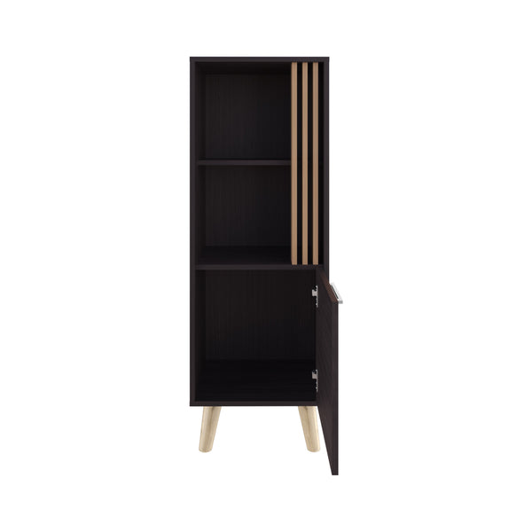 English Elm Storage Cabinet Black+Khaki with 1 Door 2 Shelves — Compact Engineered Wood Organizer, Eco-Friendly Design B097P262385
