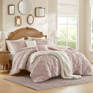 English Elm 5-Piece Sculpted Jacquard Comforter Set Full/Queen with Plush Polyester Fill, Elegant Texture Pink 12.99 L x 17.01 W x 6.5 H B035P408222