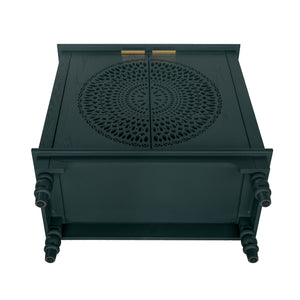 English Elm American Hollow-Carved 2 Door Accent Cabinet — Pine Feet, Gold Handles, Rustic Entryway Storage Buffet W688P145774