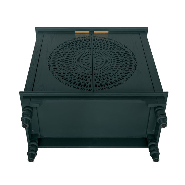 English Elm American Hollow-Carved 2 Door Accent Cabinet — Pine Feet, Gold Handles, Rustic Entryway Storage Buffet W688P145774