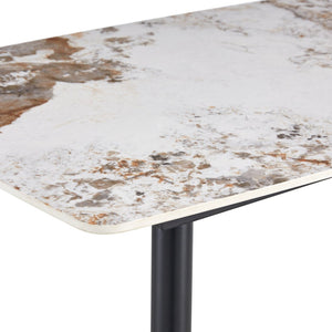 English Elm Table And Chair Set - Elegant 4-Seater Sintered Stone Dining Table With White Pu Chairs For Comfort W1151S04206-GIGA