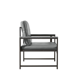 English Elm PVC Retro Leather Armchair with Extra Soft Cushion, Metal Armrests & Black Frame for Living Room Lounge (Gray) W1359P194177