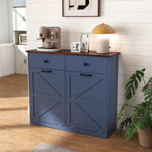 English Elm Farmhouse Double Tilt-Out Trash Cabinet - Antique Blue Barn Door, 2 Drawers, Waterproof Top, 2x10gal W2557P324526