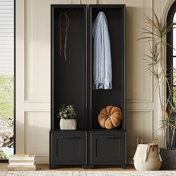 English Elm On-Trend Elegant 3-In-1 Hall Tree Set Of 2 - Stylish Entryway Coat Rack With Bench & Storage Drawers N721P249242B