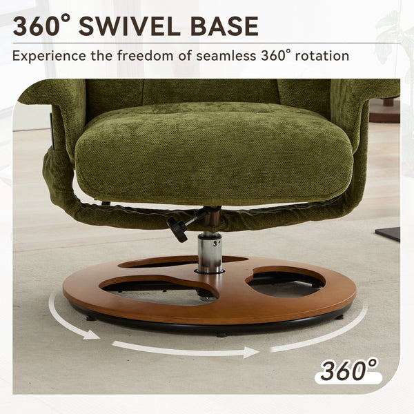 English Elm 069-ergonomic Swivel Recliner with Ottoman Chenille Wingback Massage Lounge Chair Green W527P439689