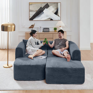 English Elm 114" Cloud Sectional Couch with L-Shape Chaise Modular Corduroy Sofa with Movable Ottoman, No Assembly Required, Plush Comfort for Living Spaces Grey W1117P371652