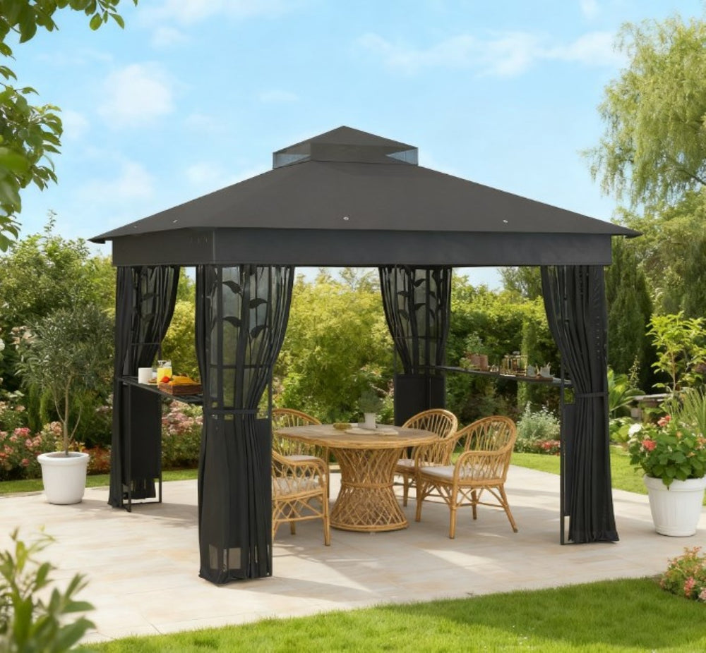 English Elm Height Adjustable 10x10 Pop up Canopy with Mesh Walls Steel Frame Uv Protection T3971P426857