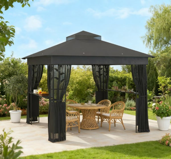English Elm Height Adjustable 10x10 Pop up Canopy with Mesh Walls Steel Frame Uv Protection T3971P426857