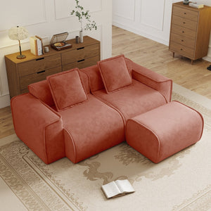 English Elm Streamlined Velvet Modular L-shape Sectional Sofa with Cloud Foam and French Piping Red W3041S00357