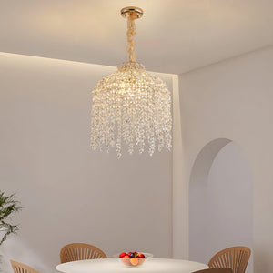 English Elm 16 Inch Gold 5-light Crystal Bead Chandelier Cascading Waterfall Pendant for Dining Rooms W1340P264002