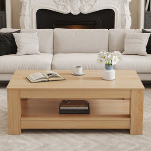 English Elm A modern rectangular coffee table with double-layer storage, high 250 lb capacity and felt pads Natural Wood W3226P330939