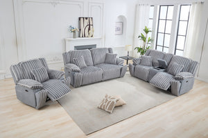 English Elm M079 Power Reclining Sofa Set – Grey Fabric Loveseat, Single Recliner & Usb Charging Convenience W1805S00104