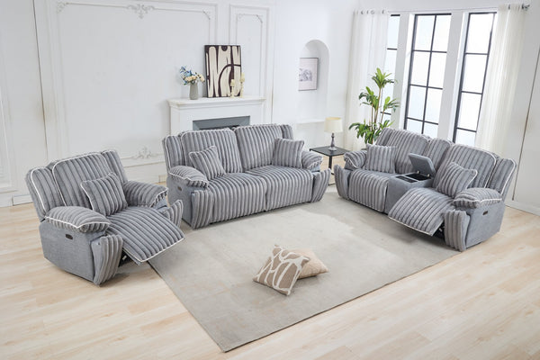 English Elm M079 Power Reclining Sofa Set – Grey Fabric Loveseat, Single Recliner & Usb Charging Convenience W1805S00104