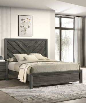 English Elm 1pc King Size Bed Rustic Gray Chevron Headboard Weathered Wood Finish Contemporary Craftsmanship B011S01884