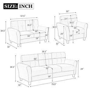 English Elm Modern Living Room Sofa Set Linen Upholstered Couch Furniture For Home Or Office ,Light Grey,(1+2+3-Seat,Old Sku:Sg000368Aaa)