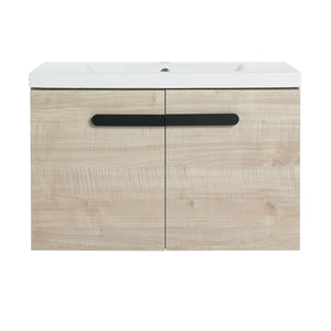 English Elm 30 Inch Floating Vanity Cabinet with Resin Sink, Soft-Close Doors, Spacious Storage for Small Baths W999P195824
