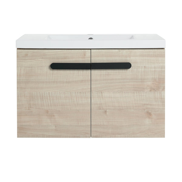 English Elm 30 Inch Floating Vanity Cabinet with Resin Sink, Soft-Close Doors, Spacious Storage for Small Baths W999P195824