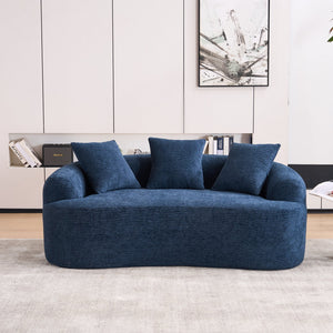 English Elm LY-025S Curved Loveseat Compact 65" Space-Saving Chenille Upholstery, 30D Foam+Spring Comfort Blue W2231P261298