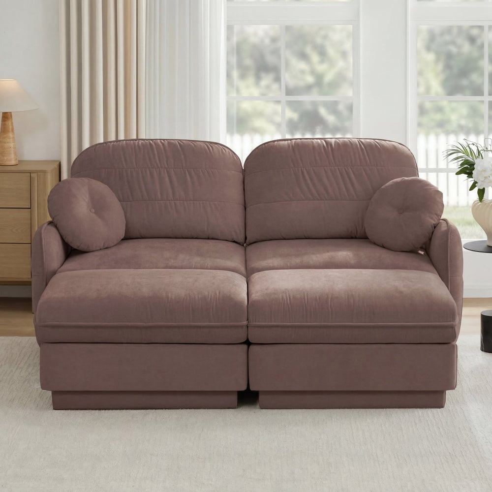 English Elm Chenille Cloud Modular U-shaped Sectional Sofa with Quilted Cushions for Living Room Rose Dust W714S01776