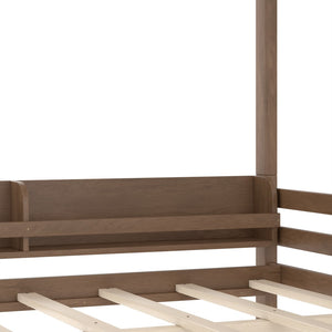 English Elm Full Pine Bunk Bed with Integrated Bookshelves Guardrails and Detachable Frame Wood W5316S00013