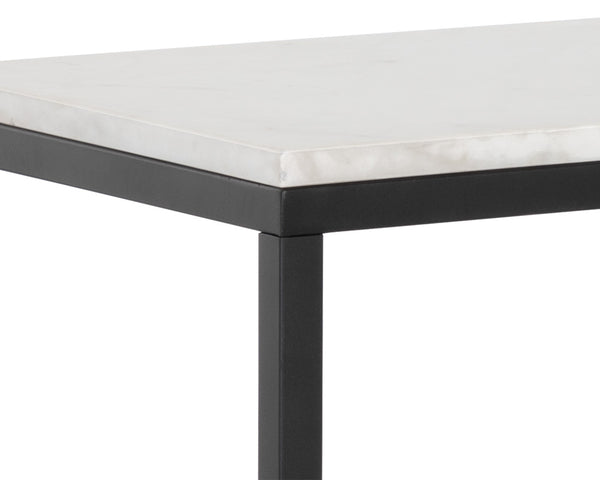Sunpan Ellery Console Table - Modern Elegance with White Marble Top & Matte Black Steel Base, Handcrafted Beauty