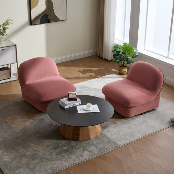 English Elm Swivel Accent Chair Plush Velvet Pumpkin Barrel Silhouette with 360 Degree Metal Base Coral W3244P392749