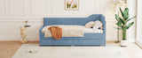 English Elm Twin Size L-Shaped Corduroy Daybed,Upholstered Bed Frame With 2 Storage Drawers,Blue