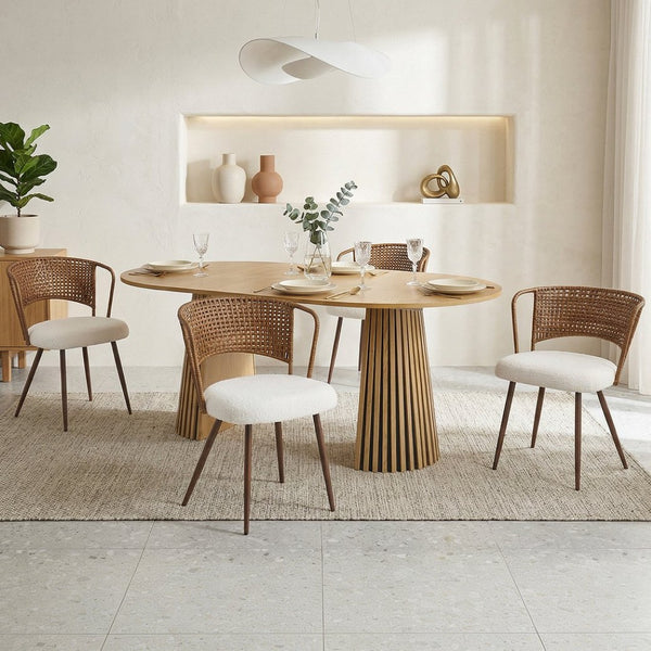 English Elm Solid Wood Extendable Dining Table and Rattan Wicker Chair Set for Farmhouse Kitchen Dark Brown,Natural W3590S00013