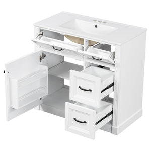 English Elm 36 Inch Bathroom Vanity With Sink – Modern Design, Soft-Close Drawers & Adjustable Storage Shelf, White Finish N725P336549K