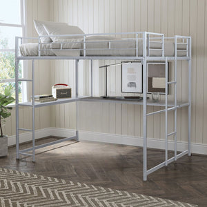 English Elm Contemporary Full Loft Bed In Silver Finish – Space-Saving Design With Dual Ladders For Versatility B2741S00306