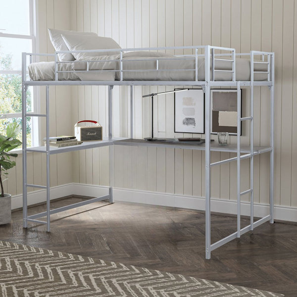 English Elm Contemporary Full Loft Bed In Silver Finish – Space-Saving Design With Dual Ladders For Versatility B2741S00306