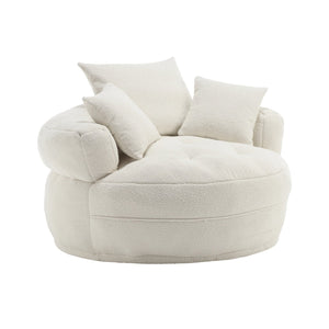 English Elm COOLMORE Chenille Sponge circular sleeper chair with removable washable cover, plush pillows & space-saving design Beige W1539P312255