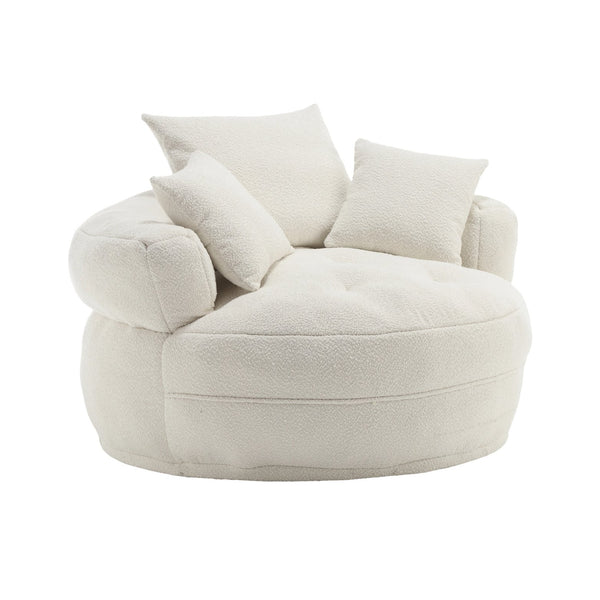 English Elm COOLMORE Chenille Sponge circular sleeper chair with removable washable cover, plush pillows & space-saving design Beige W1539P312255