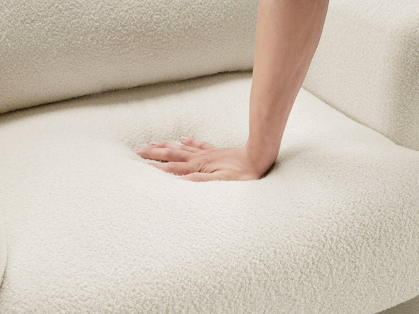 English Elm Contemporary Bouclé Accent Chair with Plywood Frame, Foam over Pocket Coils, Plush Pillow, 300lb Capacity Beige 30 L x 24.5 W x 24.5 H B011P308554