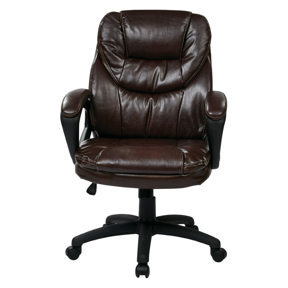 OSP Home Furnishings Faux Leather Executive Office Chair with Lumbar Support and Ergonomic Tilt Control Chocolate FL660-U2