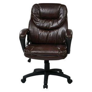 OSP Home Furnishings Faux Leather Executive Office Chair with Lumbar Support and Ergonomic Tilt Control Chocolate FL660-U2